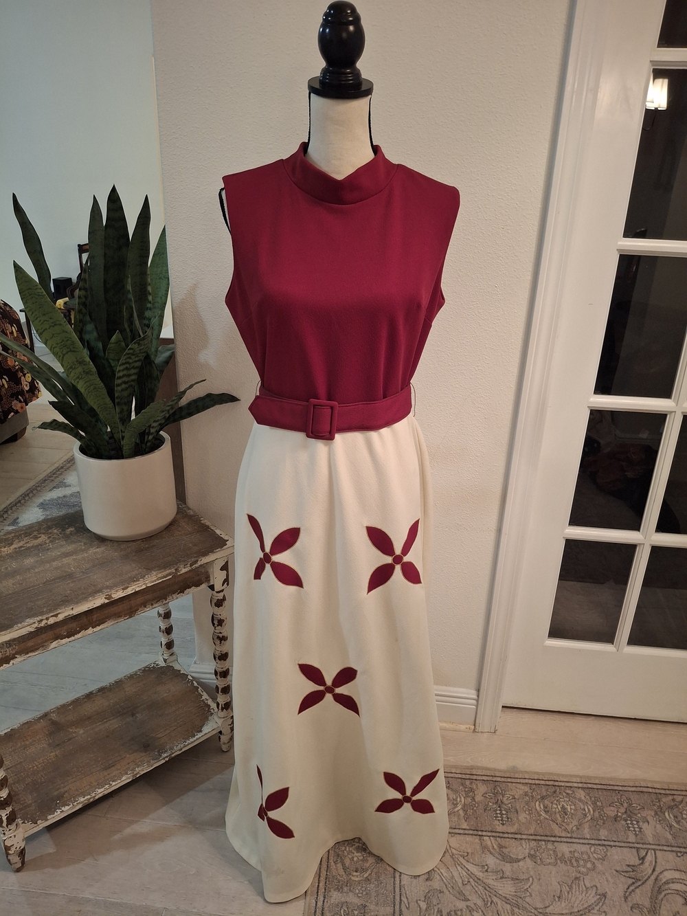 Vintage Maxi Dress Red & Cream Size 16